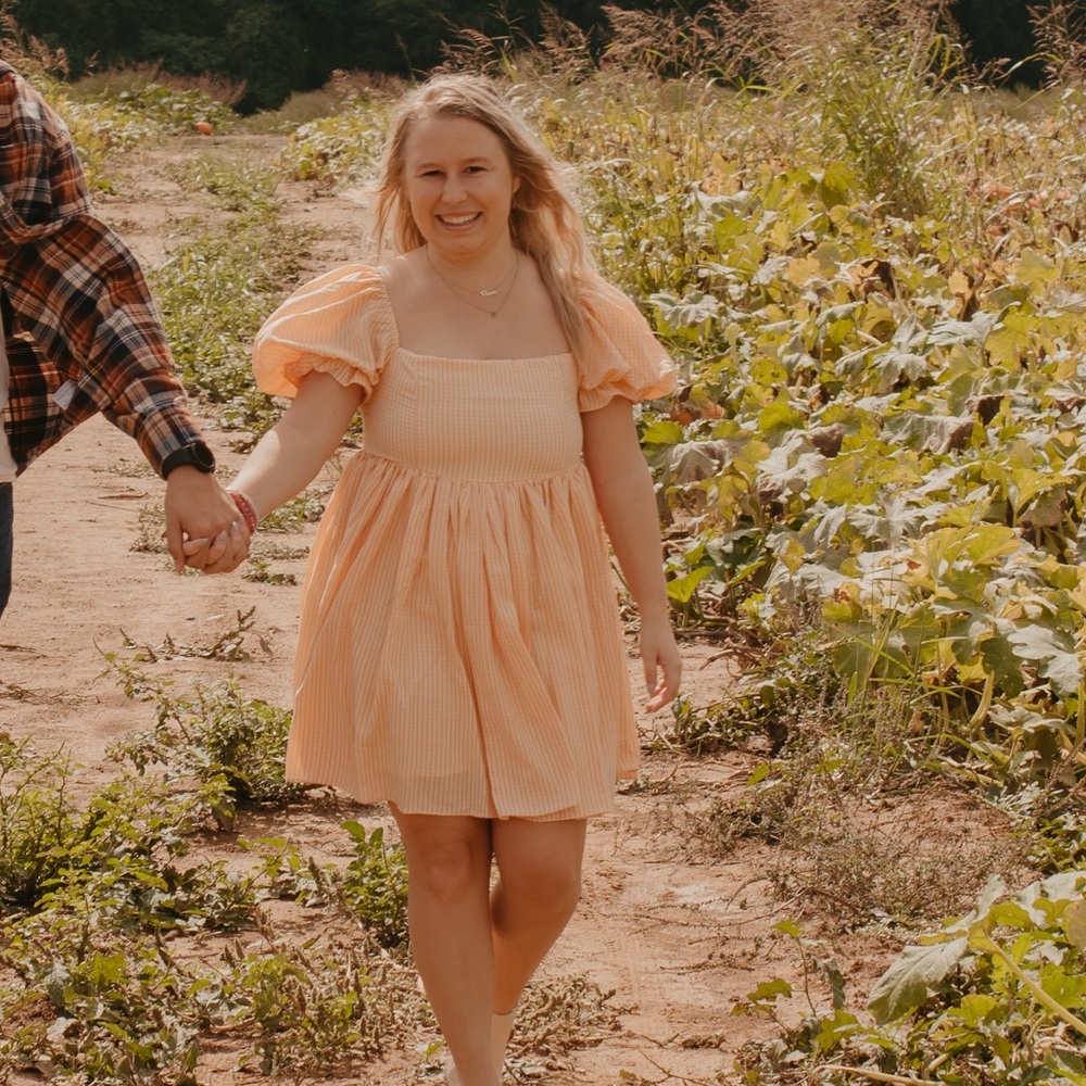 Pink and Yellow Gingham puff sleeve dress